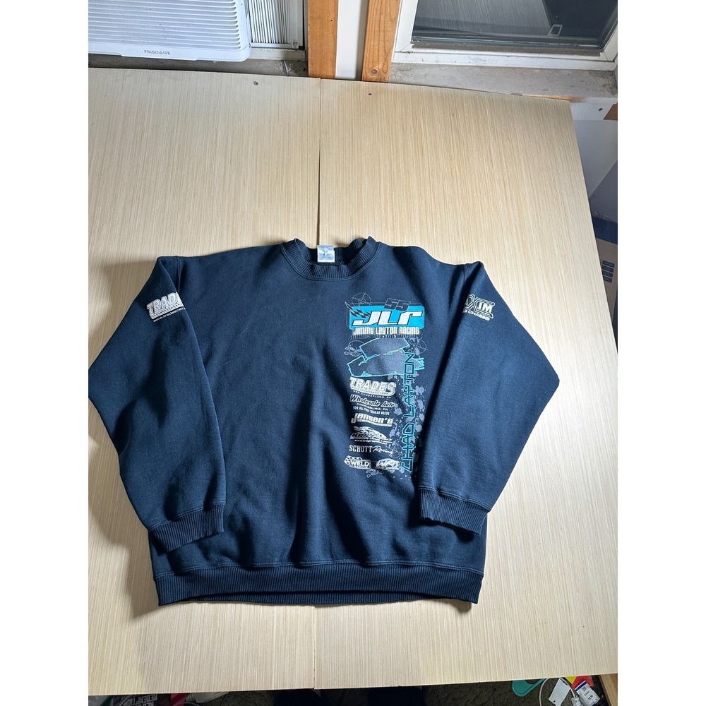 JLP Chad Layton Racing‎ Sweatshirt Mens Large Blue Graphic Cotton Fleece Lined